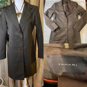 Tahari long trench brown jacket coat size S